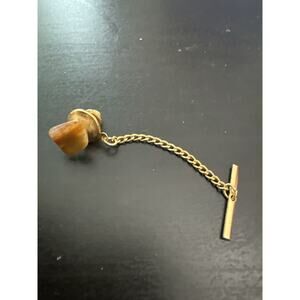 1960s Agate Stone Tie Tack Gold Tone